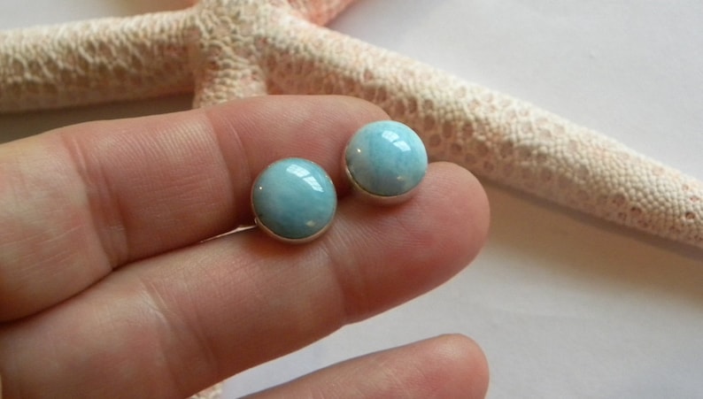 Larimar Earrings Handmade Dominican Blue Larimar Gemstone Earrings Select Size Stud Earrings Sterling Silver Earrings Blue Larimar Jewelry image 1