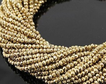 Gold Pyrite Beads Natural 5 to 13 Inch Strand Center Drilled 3mm Rondelle Faceted Gemstone Beads Gold Pyrites Jewelry Craft Supply Sale