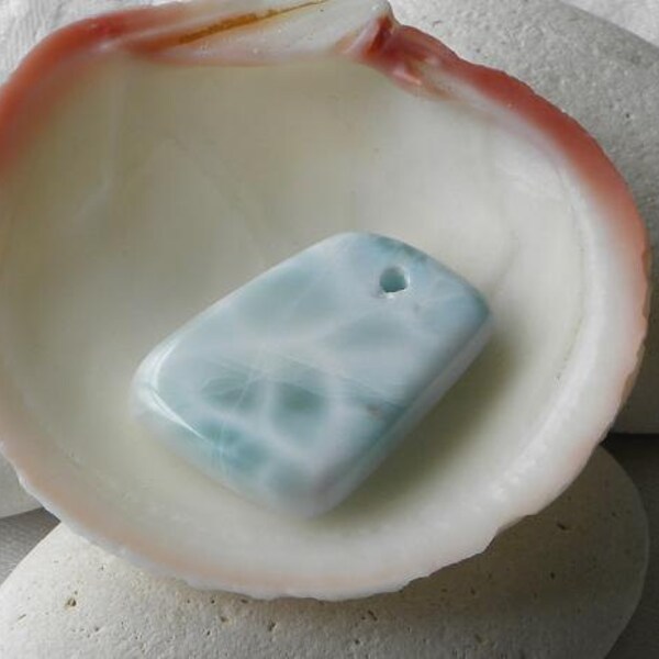 Larimar Pendant Bead Natural Dominican Icy Blue 80 ct Semi Precious Gemstone Huge 35x26x8.6mm Cabochon La152 Take 20% Off Jewelry Supply