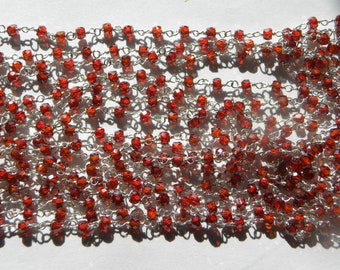 Red Garnet Rosary Chain Red Beads Sold by the Foot 3.5-4mm Semiprecious Faceted Gemstone Sterling Silver Chain Red Garnet Jewelry Supplies