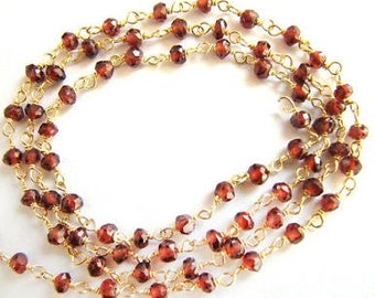 Red Garnet Rosary Chain Sold by Foot Gold Vermeil Wire Chain Rosary Beads 3.5mm Semiprecious Faceted Gemstone Beads Garnet Jewelry Supplies