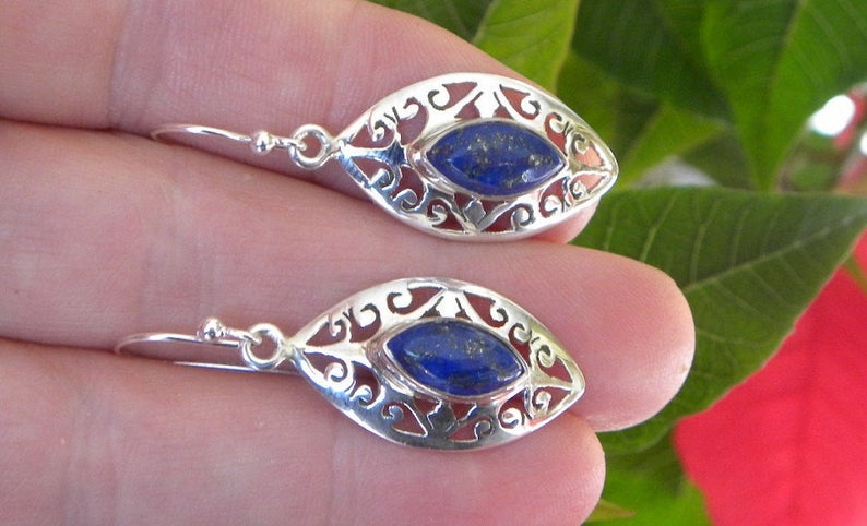 Blue Lapis Earrings Handmade Lapis Lazuli Earrings Semiprecious Gemstone 1 14 Sterling Silver Earrings Get 20/% Off Lapis Lazuli Jewelry