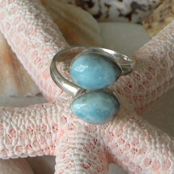 Larimar Ring Handmade Ring Natural Dominican 9x7mm Gemstone Larimar Gemstone Sterling Silver Adjustable Size 8 to 11 Blue Larimar Jewelry