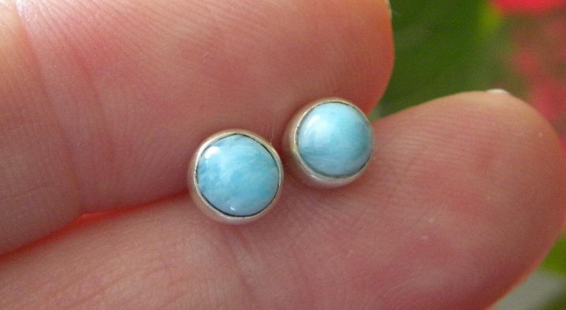 Larimar Earrings Handmade Dominican Blue Larimar Gemstone Earrings Select Size Stud Earrings Sterling Silver Earrings Blue Larimar Jewelry image 3