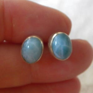 Larimar Earrings Handmade Dominican Blue Larimar Gemstone Earrings 8x6mm Oval Stud Earrings Sterling Silver Earrings Blue Larimar Jewelry