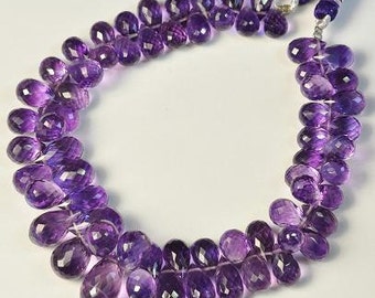 Amethyst Briolette 10 Natural 8mm Teardrop Briolette Beads Semiprecious Faceted Gemstone Beads Purple Amethyst Jewelry Craft Supply