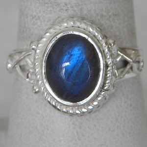 Labradorite Ring Handmade Ring Blue Flash 10x8mm Natural Gemstone Ring Sterling Silver Ring Size 10 to 11 Labradorite Jewelry Free Shipping