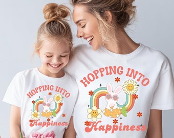 Retro Rainbow Bunny Easter Shirt, Happy Easter Family T-shirt, Floral Easter Rabbit Tee, Cute Easter Gift, Mother's Day Tee Gift