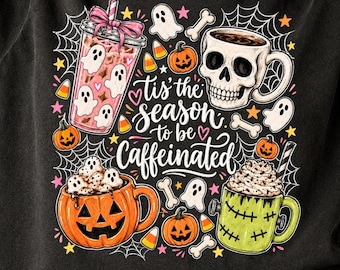 Tis The Season To Be Caffeinated Png, Halloween Coffee Lover Design, Spooky Coffee Cup, Pumpkin Coffee, Cute Ghost Coffee, Fall Cafe