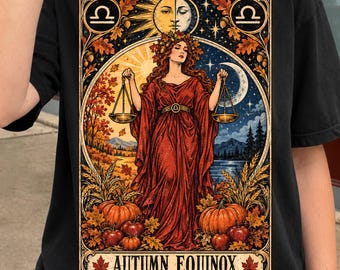 Autumn Equinox Tarot Card Png, Libra Zodiac Goddess Design, Vintage Fall Tarot Art, Mystical Astrology Halloween, Witchy Autumn Sublimation