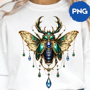 Ornate Jeweled Beetle PNG: Colorful Insect Art Nouveau Aesthetic png Gemstone Bug Illustration (Digital Download)