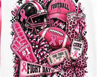 Pink Out Football Png, Breast Cancer Awareness Football Design, Pink Ribbon Sports Png, Football Mom, Leopard Bow Pink October Sublimation