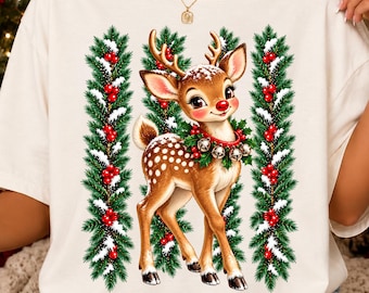 Stripes Retro Reindeer Christmas PNG, Vintage Reindeer Snowy Forest PNG, Trendy Holiday PNG, Winter Shirt Design