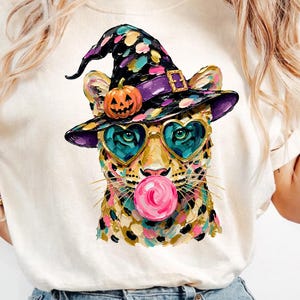 Halloween Leopard Bubblegum Sunglasses PNG, Gum Black Cat Design Png, Preppy Spooky Graphic Png, Digital Download