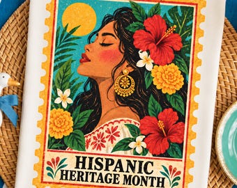 Hispanic Heritage Month Png, Latin American Woman Floral Stamp Design, Hispanic Heritage Flowers Png, Latina Pride Sublimation Download
