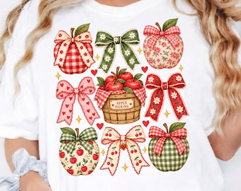 Coquette Apple Picking Crew Png, Cute Apple Picking Season Design, Fall Orchard Aesthetic, Apple Harvest, Autumn Country Girl Png