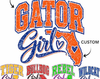 Custom State Mascot Girl Png, Personalized School Spirit Design, Gator Girl Florida Map, Custom State Team Png, Sports Spirit