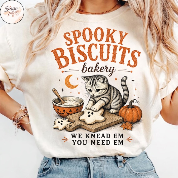 Spooky Biscuits Bakery Png, Funny Halloween Cat Baker Png, Ghost Cookie Baking Png, Vintage Kitty Bakery Png, Cute Fall Baking Sublimation