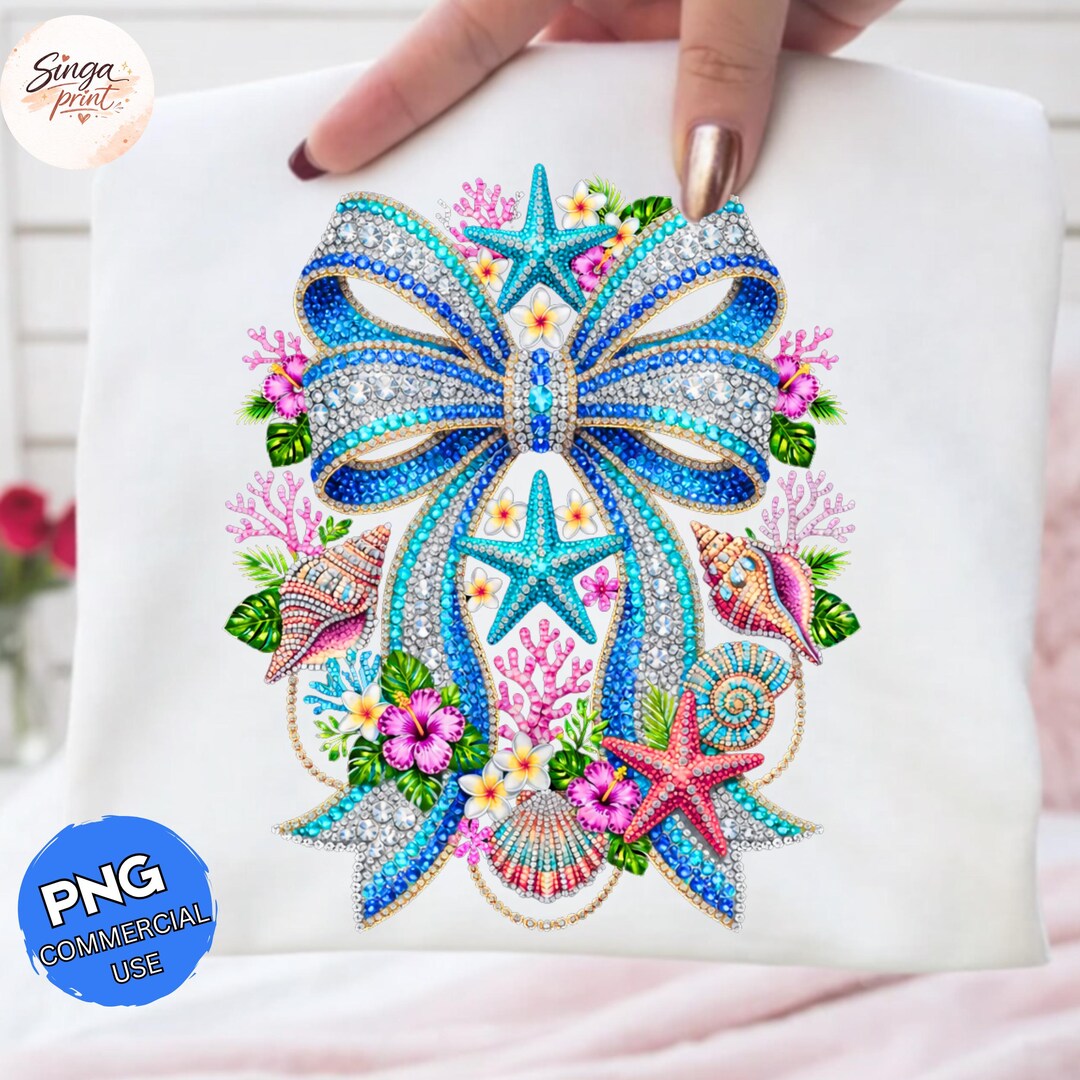 Coastal Rhinestone Bow PNG: Beach Seashell Starfish Tropical Floral Png ...