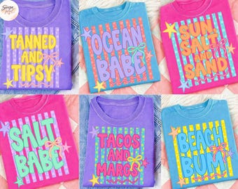 Summer Beach Bundle Png, Tanned Tipsy Ocean Babe Png, Sun Salt Sand Candy Png, Tacos Margs Beach Bum Png, Preppy Vacation Download