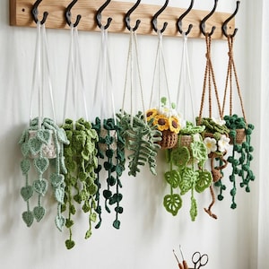 6 in 1 Crochet Car Hanging Plants Pattern Bundle, Car Mirror Decor, PDF Download,