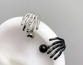 Ohrstecker mit Skeletthand-Motiv, Edelstahl, Krallenform, Knorpelpiercing, 16G, Schraubverschluss, Gothic-Helix- und Conch-Piercing, Schmuck, Halloween-Geschenk für Sie und Ihn