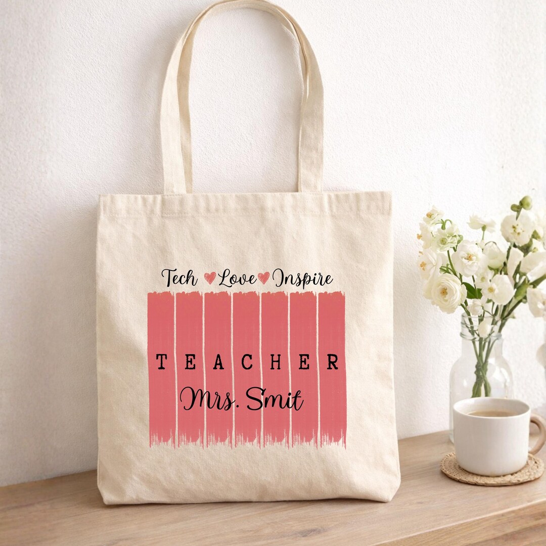 Personalized Teacher Tote Bag – Custom Name Canvas Tote, Teacher ...