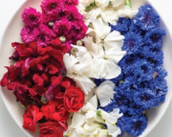 RED WHITE BLUE Flowers, Red, White and Blue Collection, Fresh, Edible Flowers, Salads, Baking, Drink Toppers, Cupcake Toppers, 100
