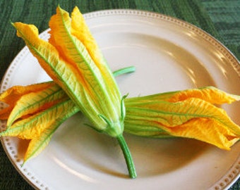 Edible Squash Blossoms, Bright Yellow Orange without the Zucchini Edible Flowers 25 Ct