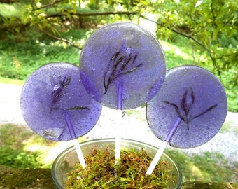 Lavender Lollipops, Edible Lavender Sprigs, Herbal Lollipops, Wedding Favors, Teas, Dinner Parties, Flower Lollipops 24