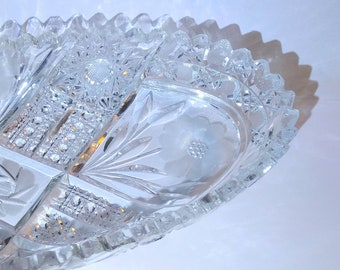 Floral Pattern Cut Crystal Plate Vintage Excellent Condition