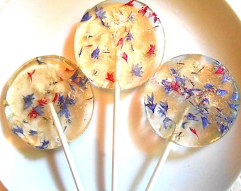 RED WHITE and BLUE Nova, Political Party Flower Lollipops Bachelor Button Florets, Champagne, Edible Favors, Bachelor Buttons , 24