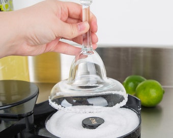 GLASS RIMMING TOOL: for Rimming Salts and Sugars, No Mess, Fits large Margarita Glasses, Party Maker Mixology