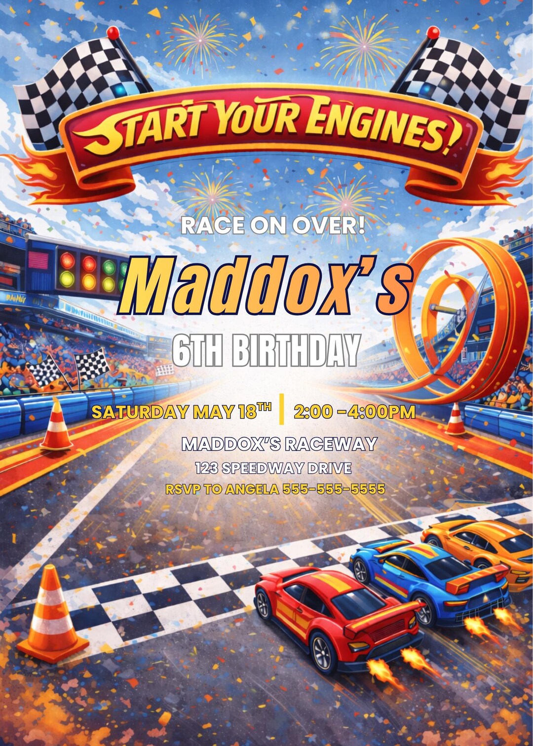 Motor Racing Theme Invitation Race Car Birthday Invitation | Hot Rod Theme, Editable Canva Template ...