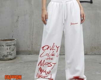 Damskie spodnie dresowe ze ściągaczem | Spodnie casualowe z nadrukiem liter | Koreański styl uliczny | Dopasowanie Y2K