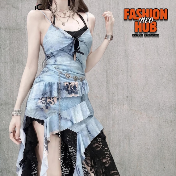 fitted top flowy skirt dress High Low | Slim Ruffle Design | Bow Bra | Feminine Chic Style Fitted bodice