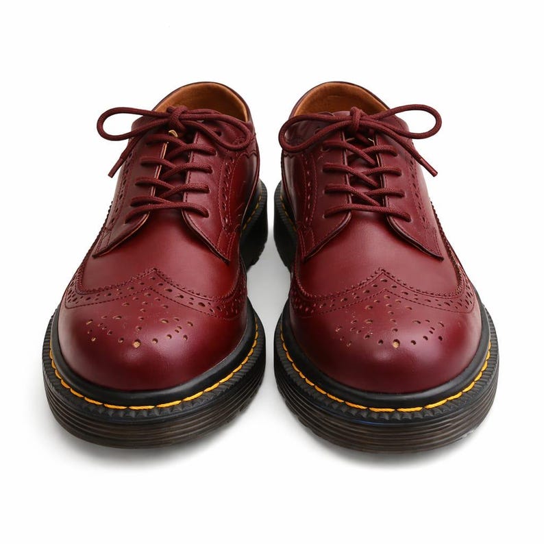 Burgundy Leather Brogue Shoes for Men – Handmade Oxford Derby Shoes, Vintage Style Formal & Casual Leather Footwear image 2