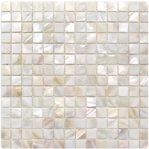 以下が含まれることがあります： 多数の小さな正方形のタイルで構成された正方形のモザイクタイルパターン。 タイルは真珠のような虹色の品質を持ち、白、クリーム、その他の色の微妙なヒントがあります。 全体的な効果は、きらめく質感のある表面です。