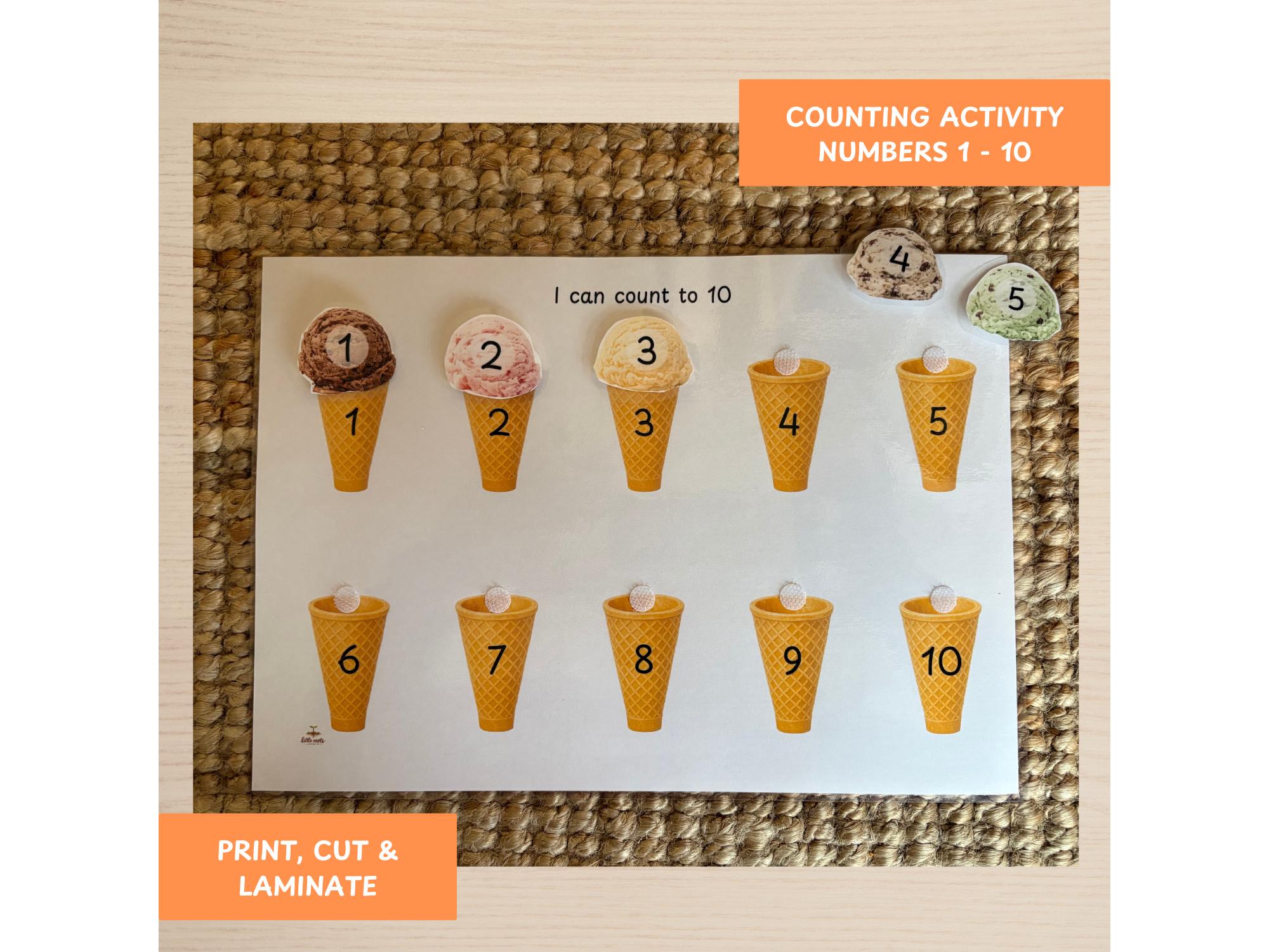Ice Cream Counting Activity Printable | Count to 10 Summer Maths Game ...