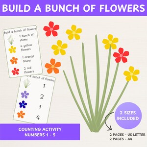 Flower Counting Activity Printable | Spring Numbers 1 to 5, Maths Game ...