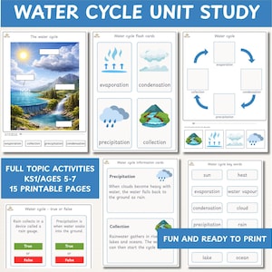 Unità didattica sul ciclo dell'acqua - Scheda di lavoro stampabile, Osservazione del tempo, Misurazione delle precipitazioni, Esperimenti scientifici STEM per la scuola primaria (KS1, 1° e 2° anno), Casa