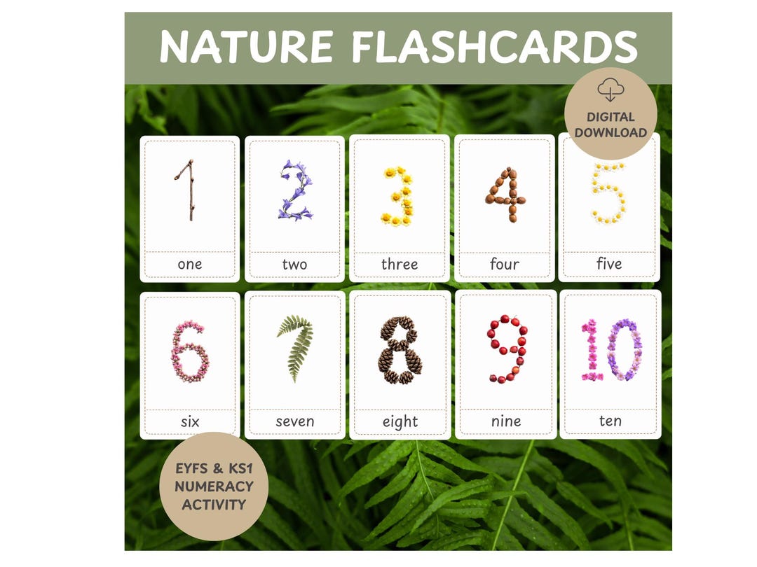 Nature Numbers Ten Nature Counting Number Flashcards 1-10 Printable, EYFS Preschool Maths ...