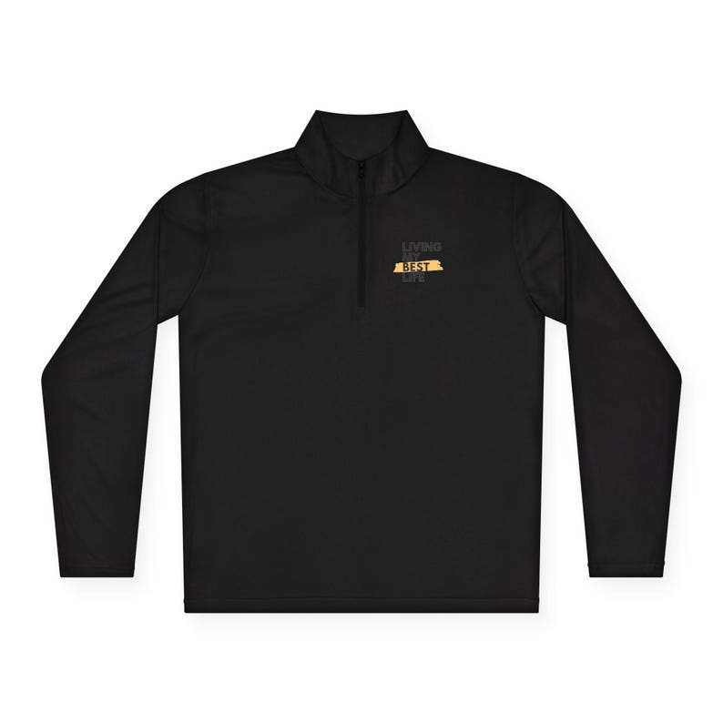 Ich lebe mein bestes Leben Viertel-Zip Pullover | Minimales Brust-Logo Bild 3