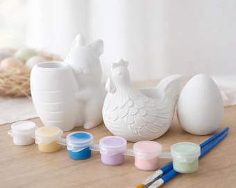 Kit créatif de Pâques – L'Atelier de Pâques –  Figurines en plâtre à peindre – Activité calme et créative – Dès 5 ans – OMIA
