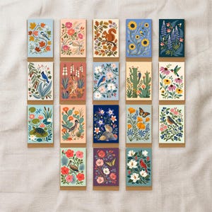 Ensemble de cartes de vœux botaniques, illustrations florales et d'insectes, 18 cartes assorties avec enveloppes