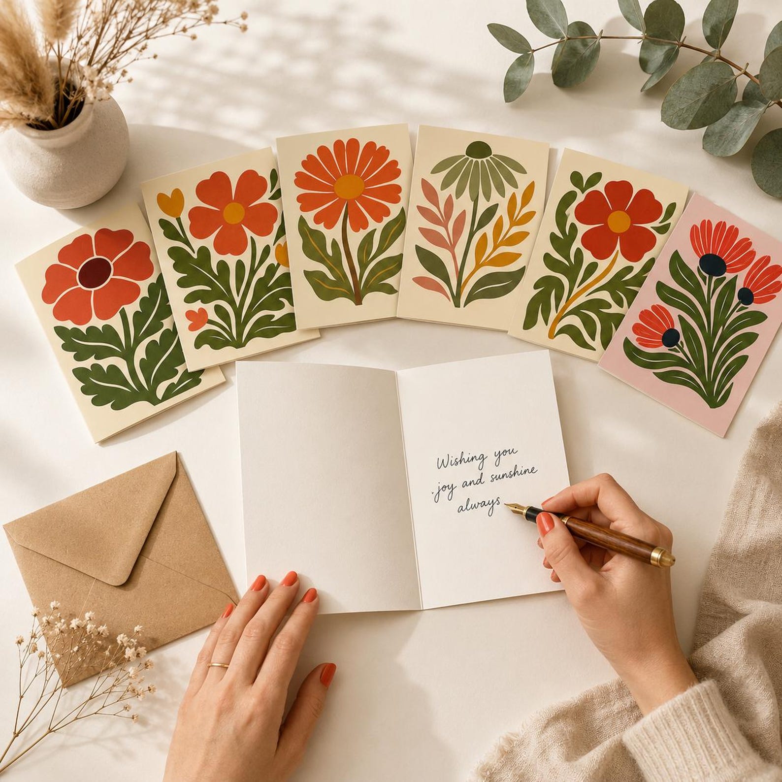 Set of 18 Abstract Floral Blank Greeting Cards