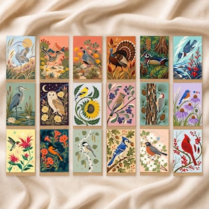Set of 18 Bird and Wildflower Greeting Cards, Blank 4x6 Cards with Envolopes