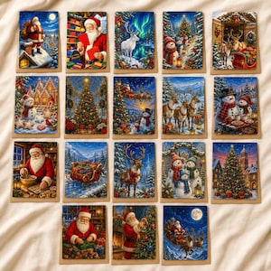 Vintage Christmas Cards, Santa Reindeer Snowman Assortment, Blank Greeting Cards (18Pcs)