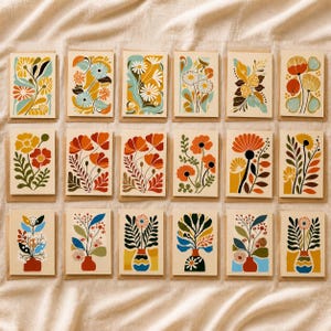 Handgemachte Grußkarten mit Umschlägen, Blumen im abstrakten Boho-Stil 10,5 x 15 cm