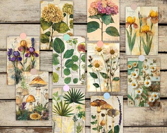 Vintage Botanical Postcard Set, 30 Floral Collage Cards, Nature Ephemera Journaling Decor